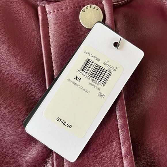 New Guess Fiammetta Faux Leather Moto Jacket Mystic Wine Size XS - Picture 10 of 16
